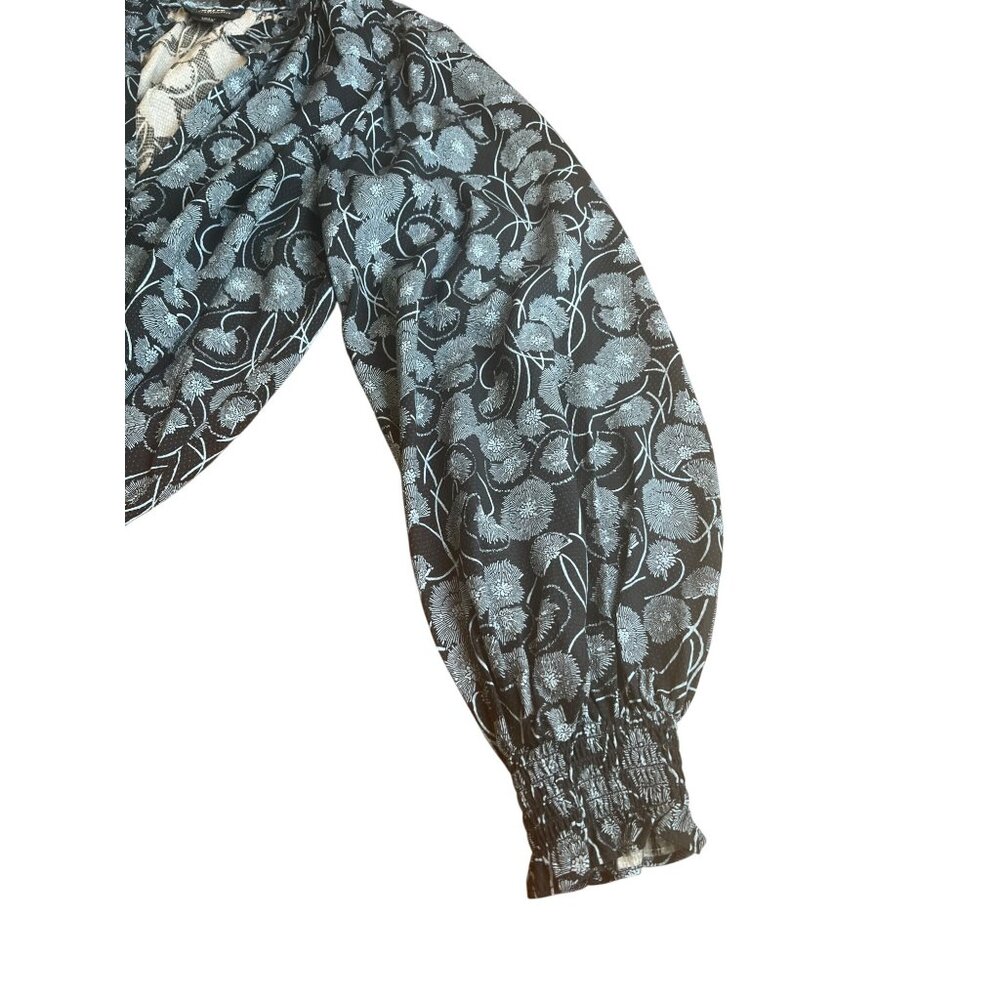 Anthropologie Maeve Collette Peasant Floral Black-Blue Blouse Small Long Sleeve - Picture 8 of 12